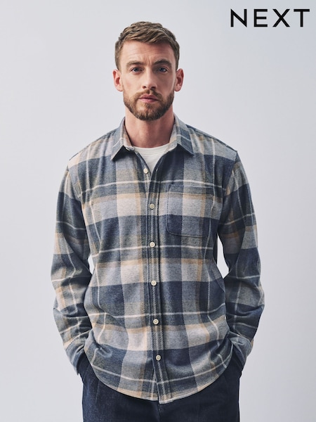 Modrá - Regular Check Jersey Long Sleeve Shirt