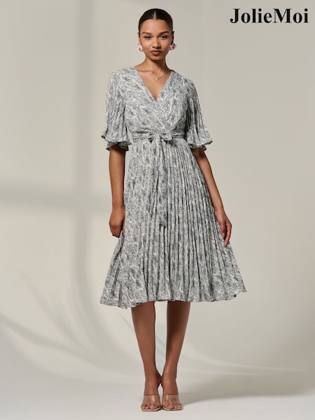 Jolie Moi Black Half Sleeve Pleated Midi Dress (H06187) | AED349