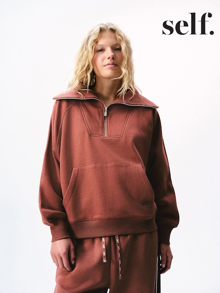 Rust Brown - Self. Half Zip Sweatshirt