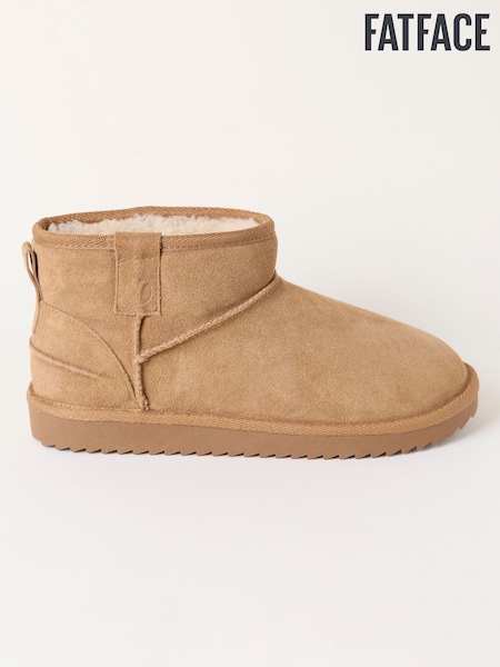 Tan Brown - Fatface Suede Mini Boot Slipper