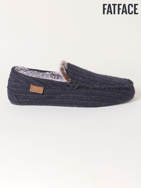 Navy - Regular Fatface Moccasin Slipper