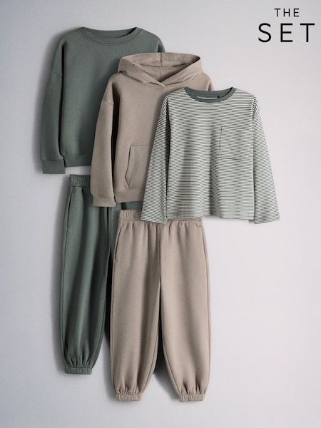 Green/Grey - The Set 5 Piece Set Hoodie, Crew Sweat, Joggers And T-shirt