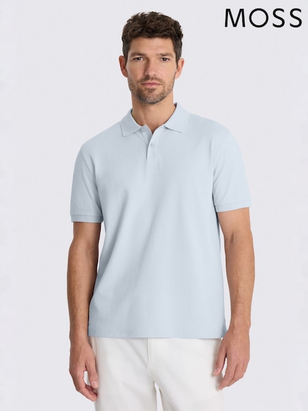 MOSS Blue Pique Polo Shirt (H06705) | $75