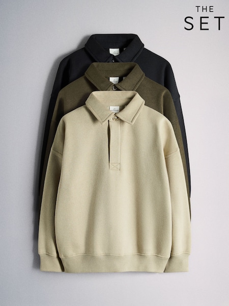 Black/Green - The Set 3 Pack Collared Sweat Top