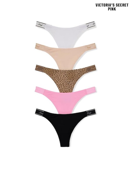 Black/White/Nude/Brown/Pink - Victoria's Secret Pink 5 Pack Logo Knickers