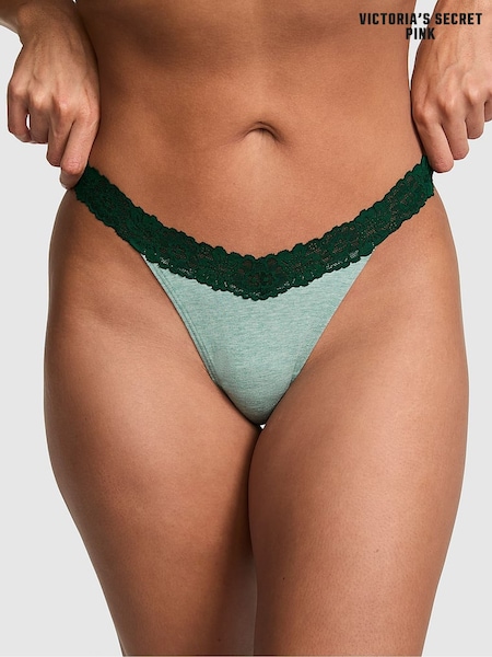 Soft Sage Green - Victoria's Secret Pink Cotton Heather Lace Trim Knickers