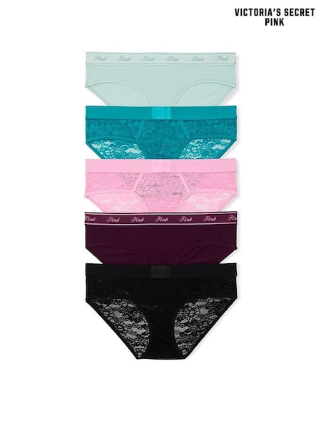 Green/Blue/Pink/Black - Victoria's Secret Pink 5 Pack Lacie Logo Knickers