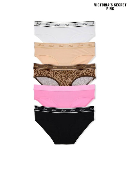 Black/White/Nude/Brown/Pink - Victoria's Secret Pink 5 Pack Logo Knickers