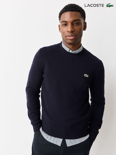 Blue - Regular Lacoste Classic Fit Carded Wool Crew Neck Sweater