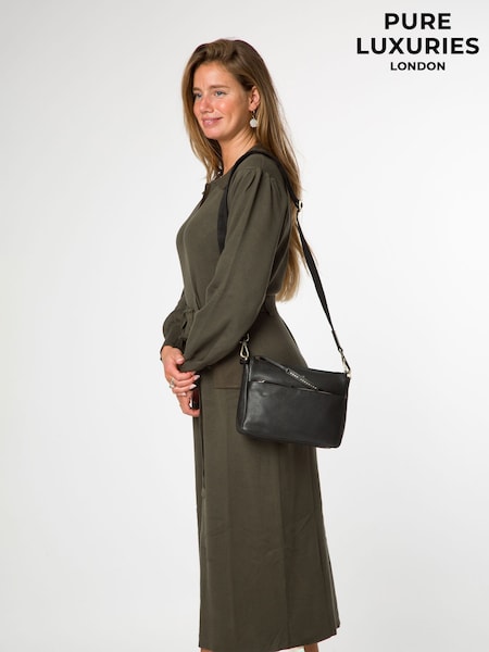 Pure Luxuries London Celestine Leather Cross Body Black Bag (H06960) | 246₪
