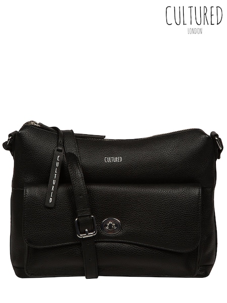 Cultured London Sylvie Leather Shoulder Black Bag (H06963) | AED285
