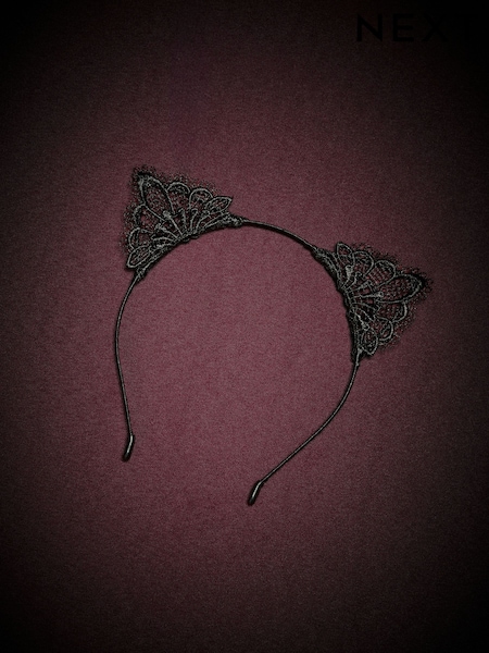 Black - Halloween Lace Cat Ears Headband