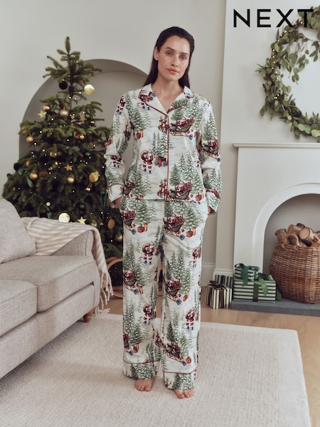 Ecru Santa - Matching Family Christmas Flannel Button Through Pyjamas