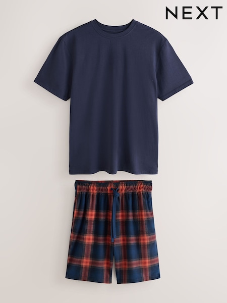 Navy - Regular Cosy Short Sleeve Jersey Pyjamas Set