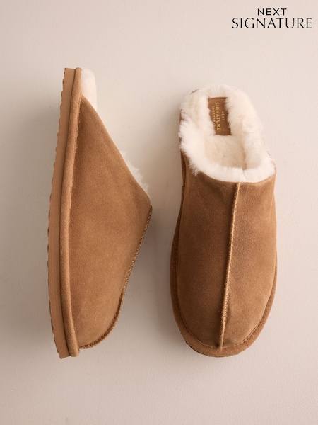Tan Brown - Regular Signature Leather Mule Slippers