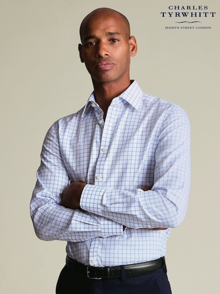Charles Tyrwhitt Blue Non-Iron Twill Grid Check Shirt (H08304) | AZN 207