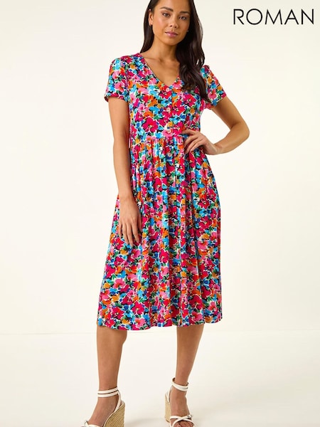 Roman Pink Petite Floral Button Pocket Dress (H08476) | PKR 33,230