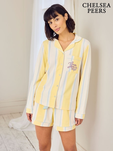 Chelsea Peers Yellow Embroidered Time for a Nap Short Pyjamas Set (H08533) | 321 SAR