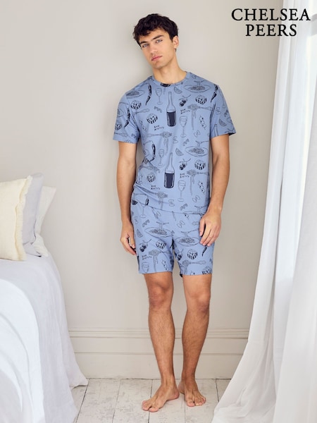 Chelsea Peers Blue Supper Club Print Short Pyjamas Set (H08540) | $62