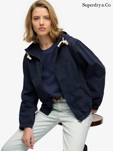 Superdry Blue Hooded Washed Twill Jacket (H08652) | SGD 145