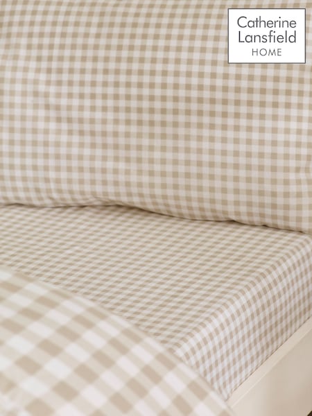 Catherine Lansfield Natural Bamford Gingham Check Fitted Sheet (H08821) | AED70 - AED111