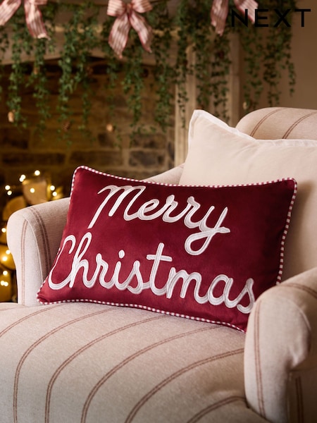 Merry Christmas Embroidered Slogan Cushion