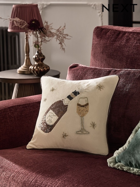 Embellished Bottle Of Fizz 35 X 35cm Cushion