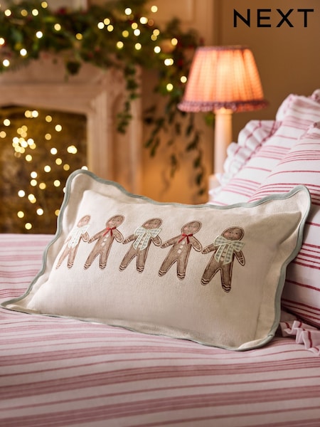 Christmas Gingerbread Embroidered 30 X 50cm Cushion