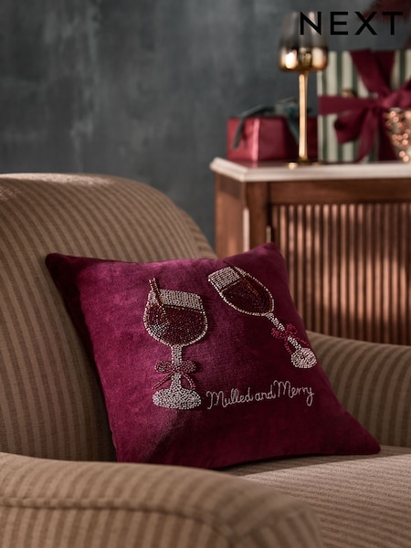 35 X 35cm Christmas Embellished Mulled Wine Cushion