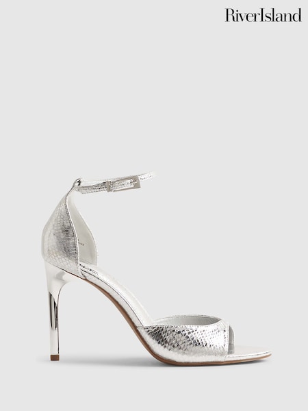 River Island Silver Closed Back Heeled Sandals (H09182) | SGD 70