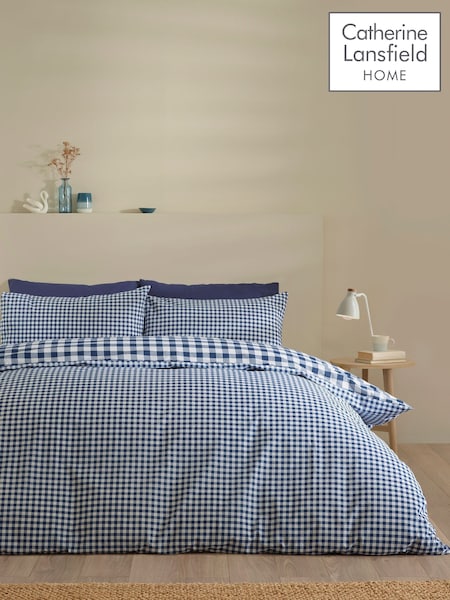 Catherine Lansfield Navy Blue Bamford Gingham Check Reversible Duvet Cover Set (H09325) | €24 - €50