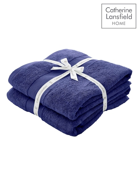 Catherine Lansfield Set of 2 Navy 100% Cotton Anti Bacterial Bath Sheet Towels (H09326) | SGD 62