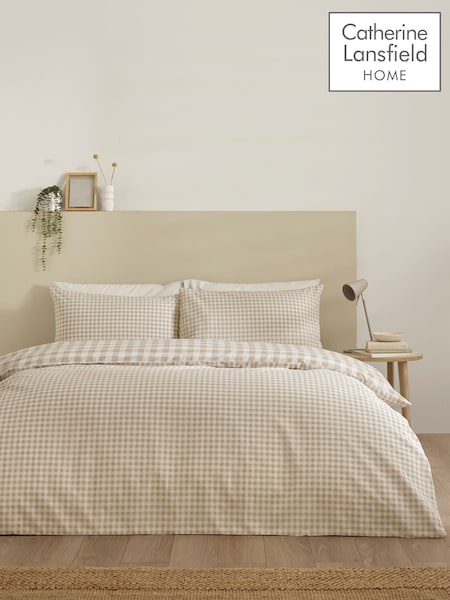 Catherine Lansfield Natural Bamford Gingham Check Reversible Duvet Cover Set (H09328) | €24 - €50
