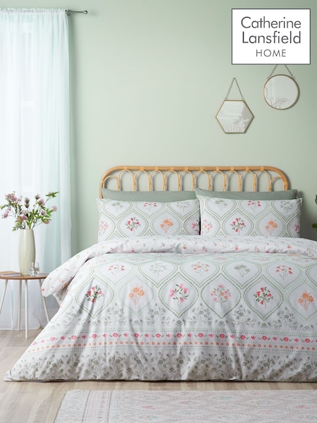 Catherine Lansfield Cameo Floral Reversible Duvet Cover Set (H09338) | ‏88 ر.ق. - ‏145 ر.ق.