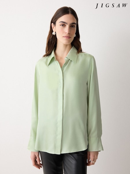 Jigsaw Green Silk Twill Shirt (H09344) | AED984
