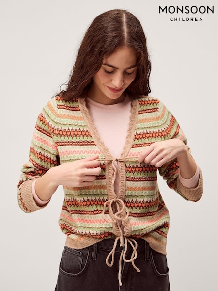 Monsoon Natural Fran Front Tie Fair Isle Cardigan (H09371) | $172
