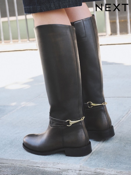 Chocolate Brown - Forever Comfort® Snaffle Rider Knee High Leather Boots