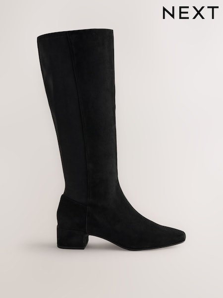 Black - Forever Comfort® Suede Chisel Toe Knee High Leather Sock Boots