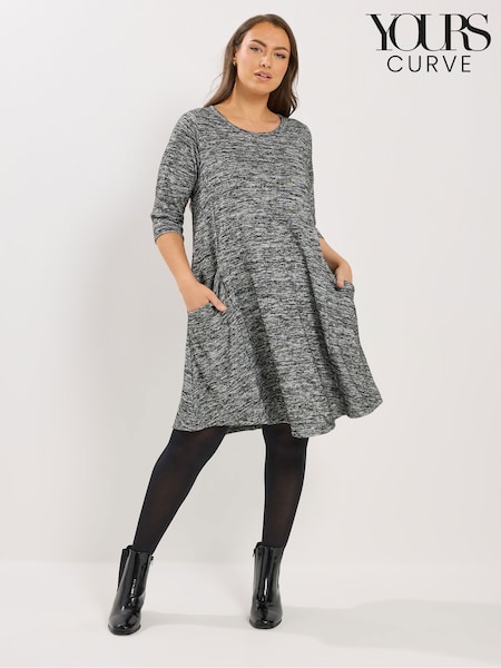 Yours Curve Grey Soft Touch Drape Pocket Dress (H09624) | $77
