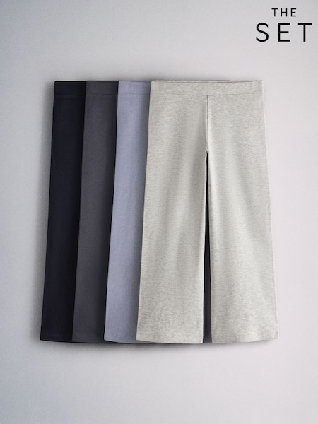 Blue/Navy/Cream/Grey - The Set 4 Pack Wide Leg Rib Jersey Leggings