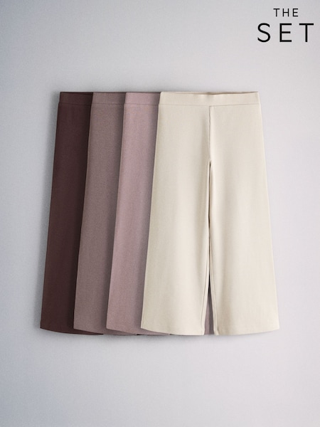 Pink/Purple/Chocolate Brown/Cream - The Set 4 Pack Wide Leg Rib Jersey Leggings