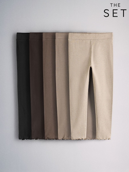 Black/Chocolate Brown/Brown/Oatmeal Marl - The Set 5 Pack Rib Jersey Leggings