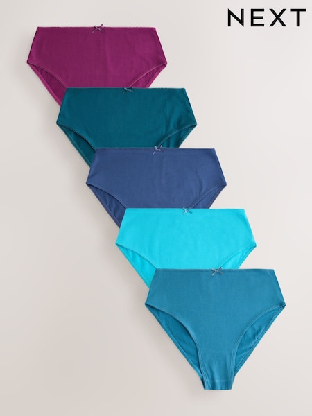 Teal Blue - Bikini Cotton Rich Knickers 5 Pack
