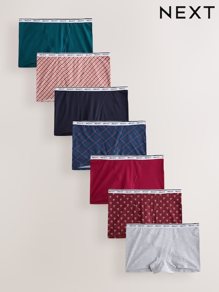 Red Bows/Navy Checks - Cotton Logo Knickers 7 Pack