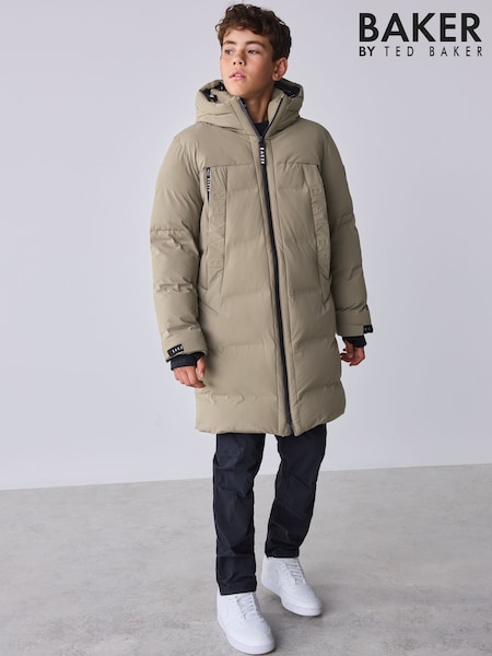 Stone - Baker By Ted Baker Shower Resistant Longline Padded Coat