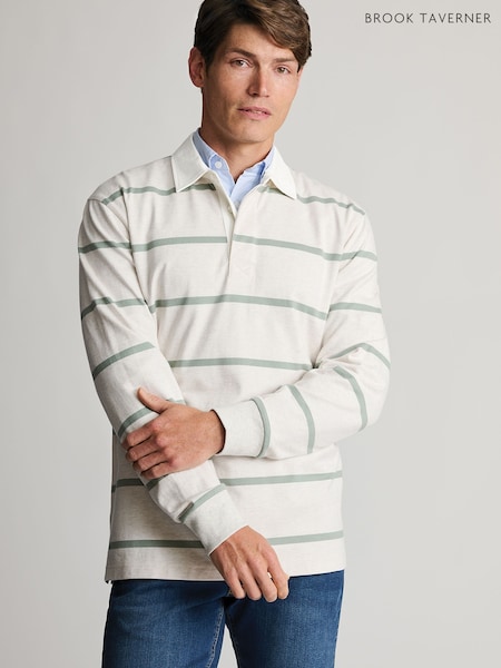 Brook Taverner Green Stripe Cotton Rugby Shirt (H10526) | $149