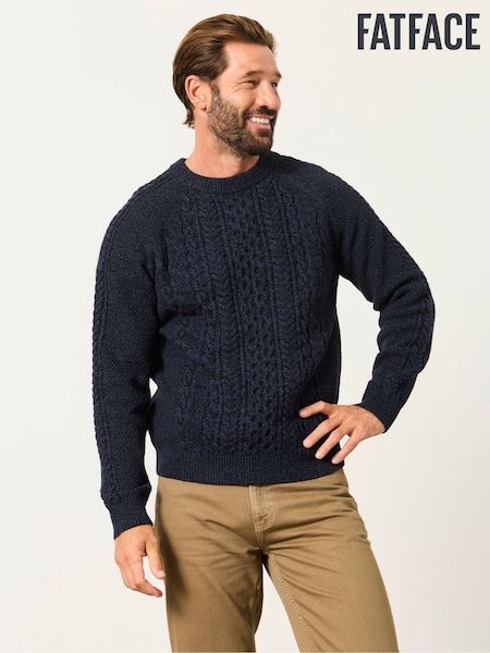 Navy - Regular Fatface Penton Knitted Cable Crew Jumper