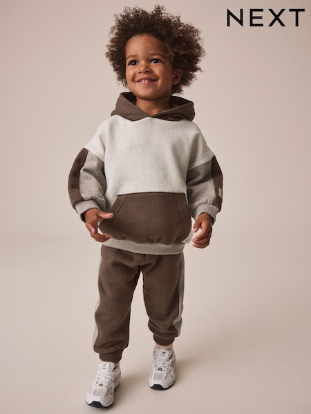 Chocolate Brown - Colour Block Hoodie And Joggers Set (3mths-7yrs)