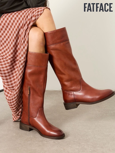 Светло-коричневый - Fatface Leather Knee High Riding Boot