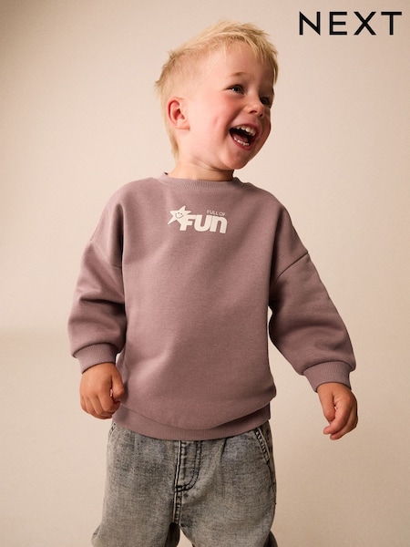 Mauve Purple - Printed Crew Neck Sweat Top (3mths-7yrs)